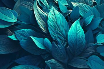 Wall Mural - A bold and graphic pattern of abstract leaves and petals in bold shades of blue and green