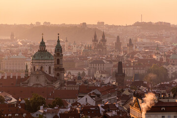 Sticker - Early morning view of Prague, Czech Republic. St. Nicholas Church and Church of Our Lady before Tyn visible.