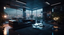 Experience Futuristic Living With HUID Interfaces And Personalized Assistance In A Sleek And Contemporary Apartment Desig, Generative AI