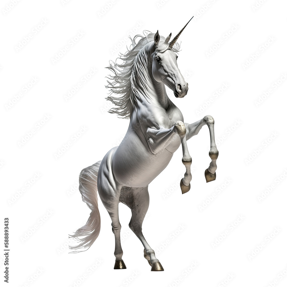 A unicorn rearing up isolated on transparent background Generative AI