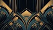 Abstract art deco. Great Gatsby 1920s geometric architecture background. Retro vintage black, gold, and silver roaring 20s texture.