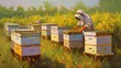 Beekeeper Tending Beehives Beautiful Nature Oil Painting Generative AI