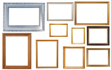 Wall Mural - collection of isolated old fashioned empty art frames in different shapes