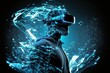 © top images - Young man wearing virtual reality glasses. AI generated, human enhanced.