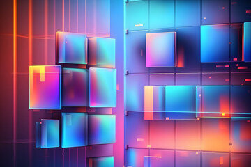 Canvas Print - abstract background with neon holographic square elements. neural network ai generated art