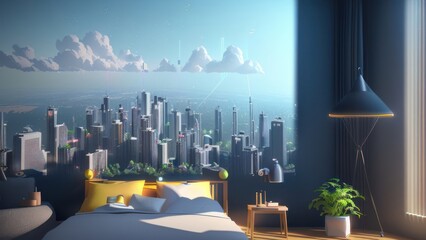 Wall Mural - Futuristic city in the day lighting background. Generative AI
