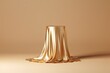 © sandra - illustration for 3d gold cloth pedestal podium on beige background metallic tube display showcase covered with shiny golden silk fabric for beauty product or cosmetics promotion abstract luxury
