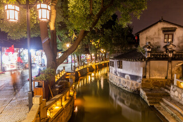 Canvas Print - Evening view of a canal in Luzhi water town, Jiangsu province, China