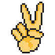 Hand gesture V sign for peace symbol with pixel art design
