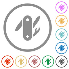 Sticker - Swiss army knife flat icons with outlines