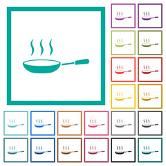 Poster - Steaming frying pan flat color icons with quadrant frames