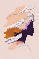 Poster - Abstract portrait illustration digital art face person poster background artwork 
minimal expressionism line art drawing style yoga peaceful graphic design character generative ai