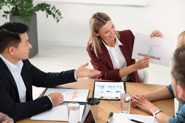 Poster - Businesswoman showing chart on meeting in office