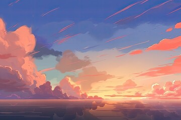 Wall Mural - serene sunset over a calm body of water. Generative AI