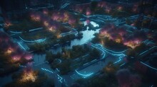 Experience The Supernova Fantasy: A Futuristic City Park With AI-Powered Irrigation And ChatGPT-Generated HUID Interfaces Under Glowing Neon Lights And Alien Smoke, Generative AI