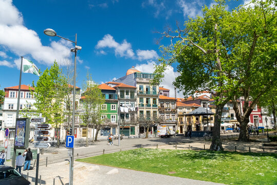 oporto, portugal. april 12 , 2022: landscape in the city with blue sky and city architecture.