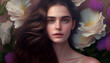© buritora - 花と女性の美容イメージ（コスメ・エステ・髪の毛・美容室・ヘアケア・Generative AI）