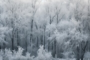 Poster - winter wonderland forest with snow-covered trees. Generative AI