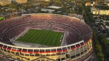 Kick-off During Match Between River Plate And Arsenal At Monumental Stadium In Buenos Aires, Argentina. Aerial Drone View And Slow-motion