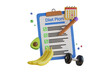 3D Illustration of Diet Plan. Meal Planning, Healthy food and Nutrition Diet. clipboard with a diet plan. 3D Illustration
