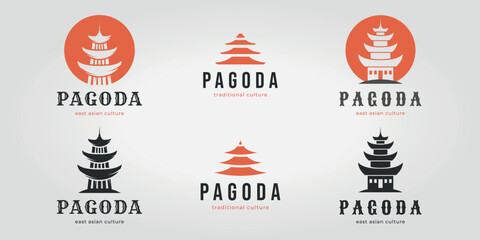 set bundle pagoda logo icon heritage of japan vector design illustration