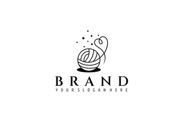 Wall Mural - wool ball logo with heart-shaped yarn, decorated with water bubbles in line art design style
