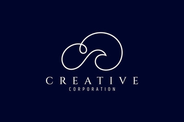 Wall Mural - simple cloud logo with wave shape blend in linear design style