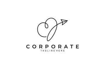 Wall Mural - heart logo combined with up arrow in continuous one line design style