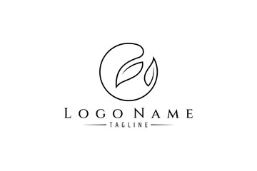 leaf letter c logo with continuous one line design style