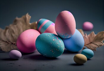 Wall Mural - Pastel Easter Eggs with Pink and Blue Colors. Generative AI