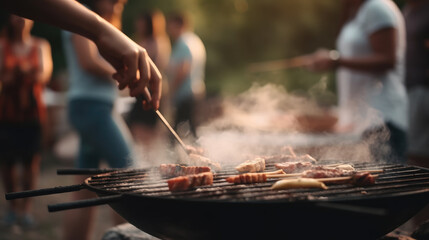 Wall Mural - Friends are having a barbecue party in the backyard. Generative AI