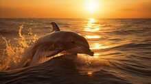 Dolphin Jumping In The Sea At Sun Rise
