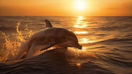 dolphin jumping in the sea at sun rise