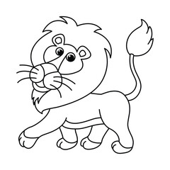 Wall Mural - Funny lion cartoon characters vector illustration. For kids coloring book.