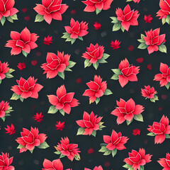 Wall Mural - simple seamless watercolor red Flowers Black background themed pattern, seamless pattern with hearts, seamless floral pattern, seamless pattern with flowers