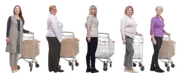 group of people with cart isolated on white