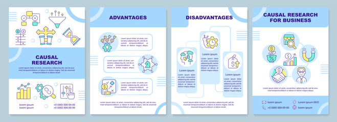 Wall Mural - causal research blue brochure template. marketing tool. leaflet design with linear icons. editable 4
