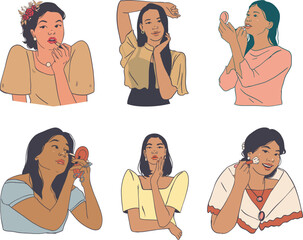 Wall Mural - Set of women in different situations. Vector illustration in cartoon style.