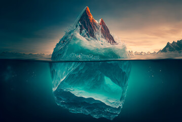 Iceberg - Hidden Danger And Global Warming with above and underwater view