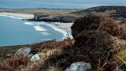 Wall Mural - Panning time lapse of the tide rising. Traigh Mhor beach and Garry beach are visible. Filmed in Tolsta, part of the Isle of Lewis on the Outer Hebrides of Scotland.