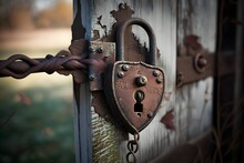 Old Lock On A Door Created Using AI Generative Technology