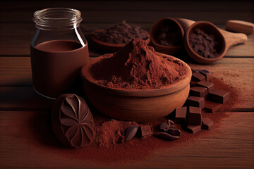Cocoa powder with chocolate. Generative Ai
