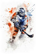 Abstract watercolor design of a ice hockey player - Generative AI