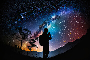 Wall Mural - the silhouette man on the cosmic background of the universe. generative ai