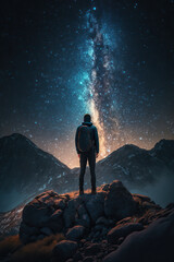 Wall Mural - the silhouette man on the cosmic background of the universe. generative ai