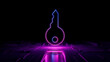 © RocknRoller Studios - Pink and Blue Security Technology Concept with key symbol as a neon light. Vibrant colored icon, on a black background with high tech floor. 3D Render