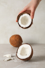 Wall Mural - Composition for summer concept with coconut, close up