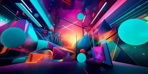 Technology-themed wallpaper with vibrant colors and geometric shapes Generative AI