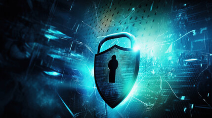 Internet Security Software, padlock, antivirus, firewall, and binary code into a cohesive and modern design, cyber security abstract background