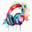Music headphones in abstract watercolor style - Generative AI